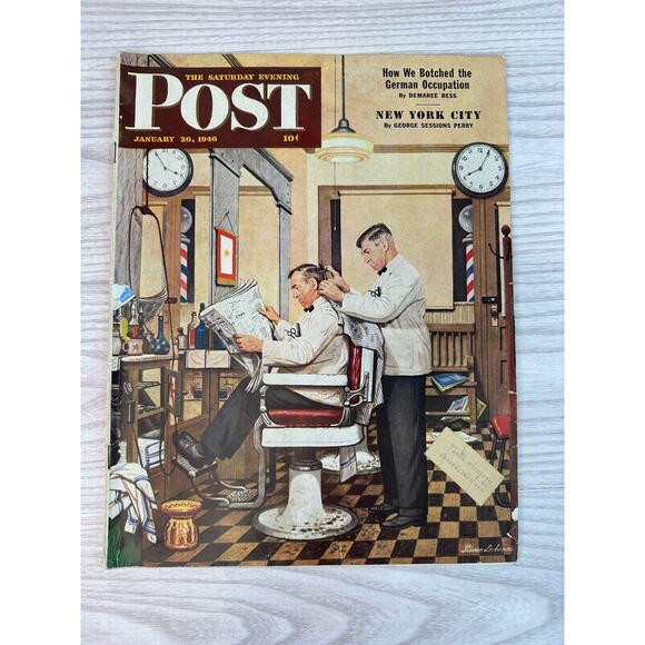 Vtg 1946 Jan 26 Saturday Evening Post Magazine Barber Shop Cover Stevan Dohanos - Picture 2 of 6